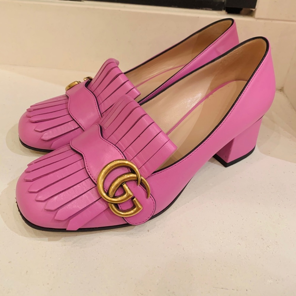 GUCCI marmont mid-heel pumps pink